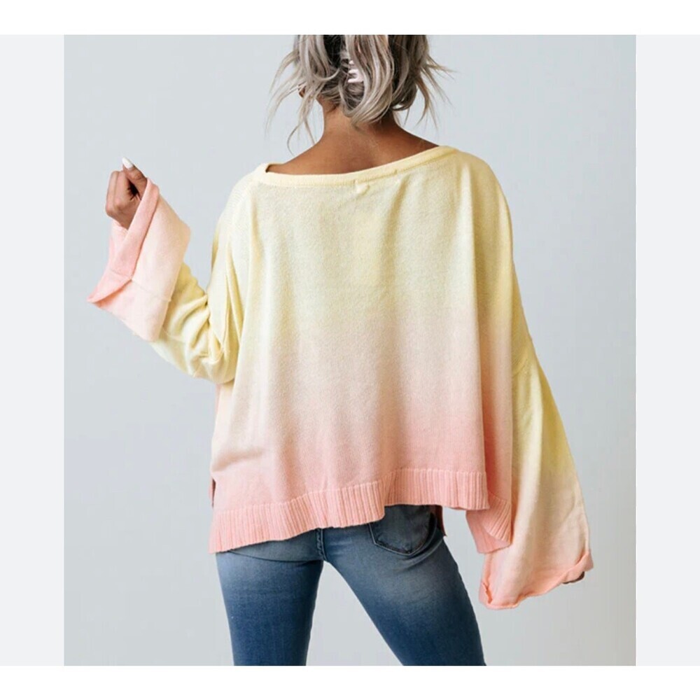 Mustard Seed TUSCAN SUNSETS OMBRE SWEATER IN YELLOW SZ SM wide arm boxy fit